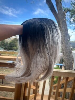 Ombre Black to Platinum Grey Women's Wig